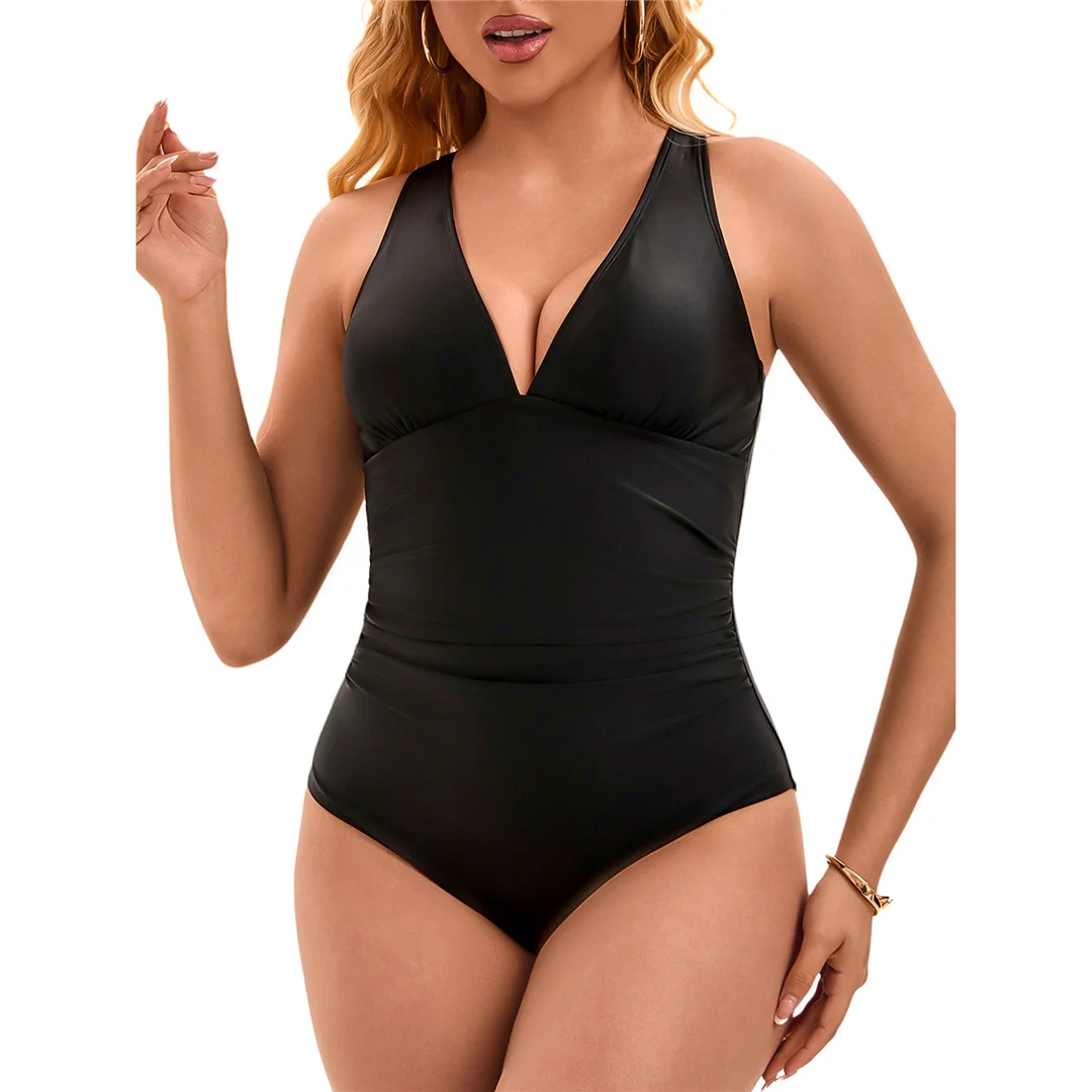 S - XL, V-Ausschnitt, überkreuzter Rücken, einteiliger Badeanzug, Damen-Badebekleidung, Damen-Monokini, gepolstert, hoher Beinausschnitt, Badeanzug, Badebekleidung, Modell V6860. – Detail 2