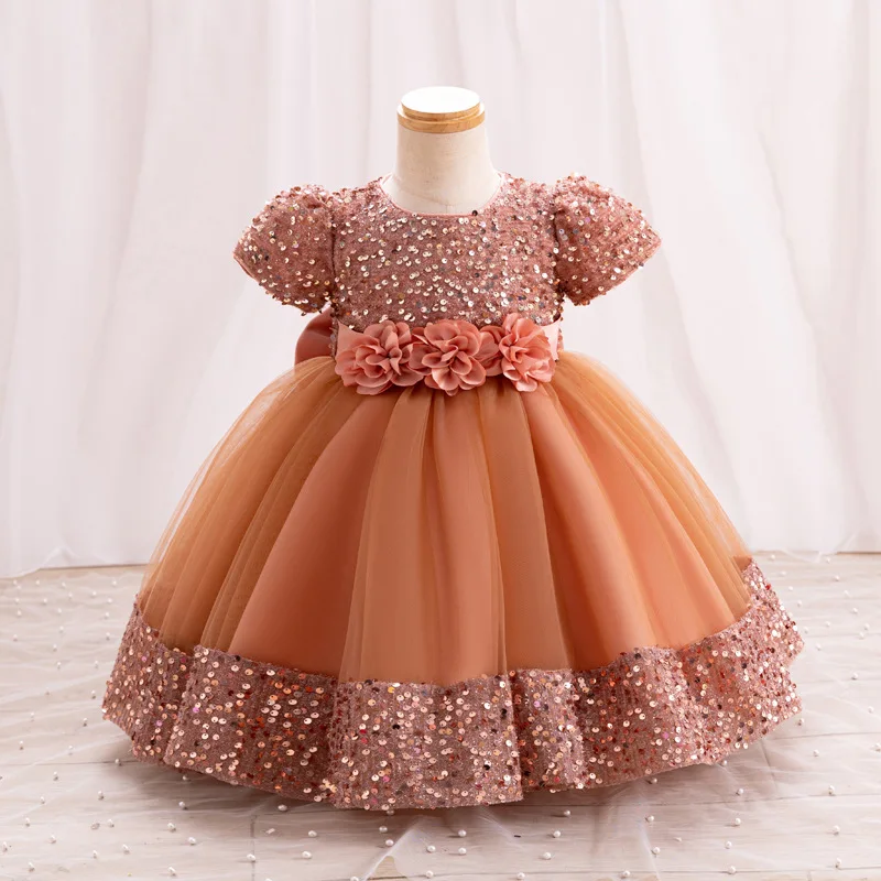 Baby Girl Sequin Dress new year Christmas Party Princess Baby flower bow dress children\'s birthday party Sequin Communion Dress