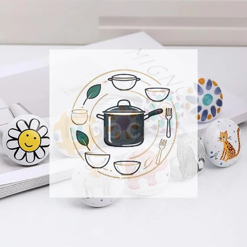 1PC Cute Child Nordic Ceramic Round Knobs Wardrobe Kitchen Garden Door Cabinet Handle With Screw