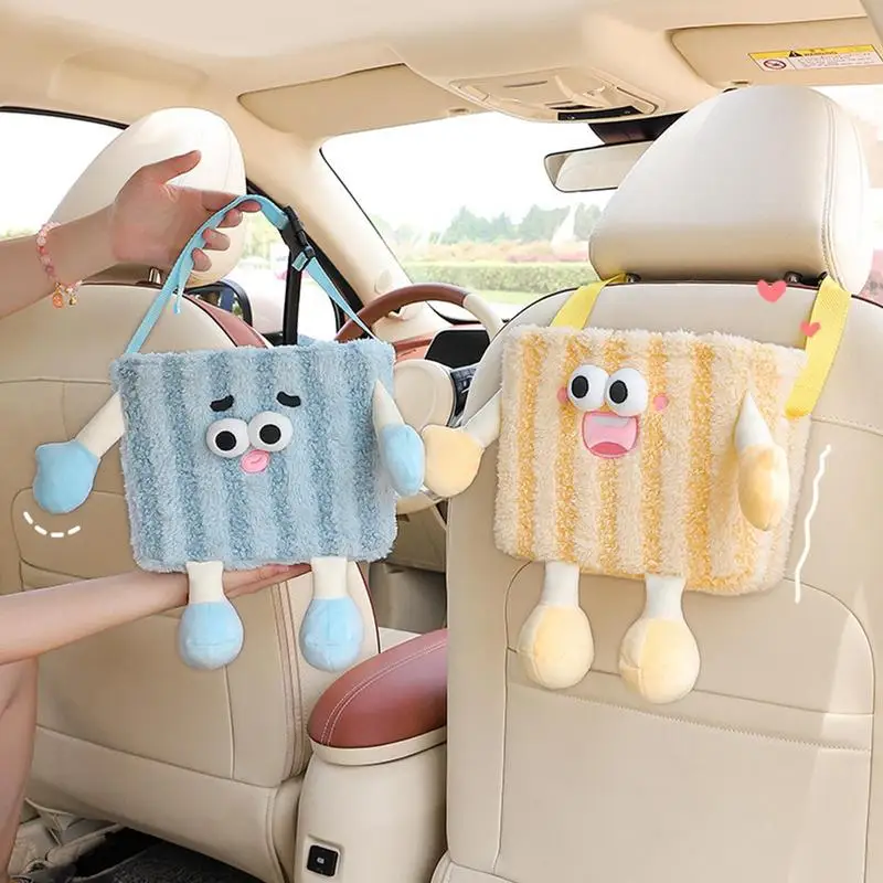 Car Trash Bucket Car Tissue Storage Box Car Trash Can With Tissue Holder Cute Plush Tissue Organizer Backseat Decorative Paper