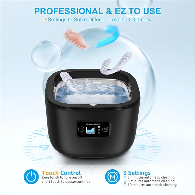 

-A65I Ultrasonic Cleaner For Retainer, Denture, Mouth Guard, Toothbrush Head, 43Khz 255ML Ultrasonic Retainer EU Plug