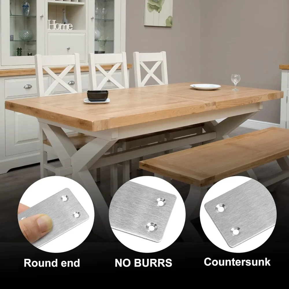 Stainless Steel Flat Straight Brace Bracket & Angle Code Fixing Bracket, Silver Mending Plate Corner Brace for Wood Furniture