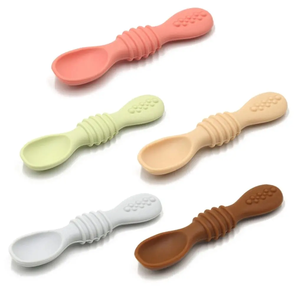 Hollow Solid Feeding Newborn Tableware Silicone Learning Feeding Scoop Infant Learning Spoons Training Utensils Baby Food Spoon