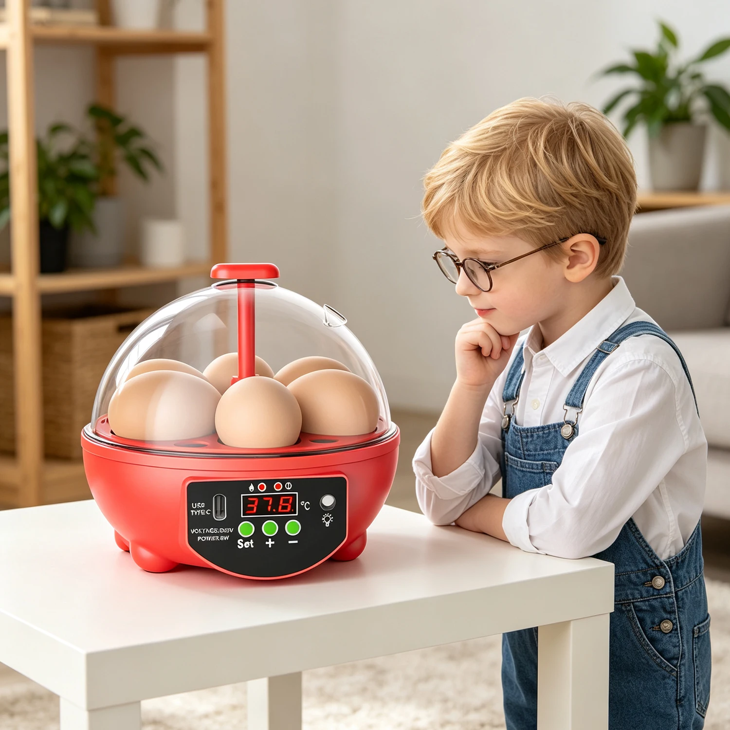 Incubateur à œufs 6 emplacements avec contrôle de la température et de l'humidité – Fenêtre de visualisation transparente pour œufs de poule, de canard et de caille – Petit kit d'éclosion pour la maison, la salle de classe ou la ferme – Rouge