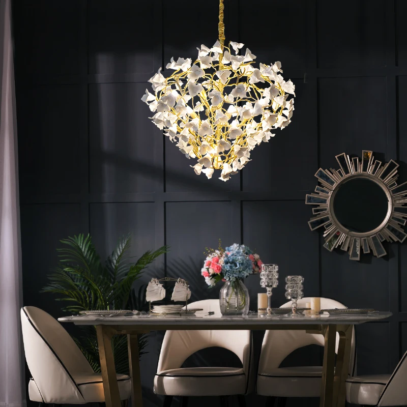 Light luxury all copper chandelier post modern creative personality living room dining room tea room aisle branch ceramic lamp