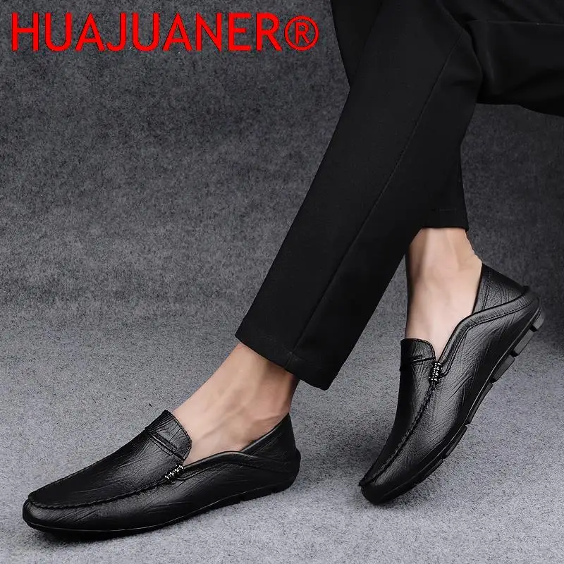 Merk Heren Echt Lederen Schoenen Luxe Casual Schoenen Business Flats Topkwaliteit Heren Loafers Ademende Slip-On Rijschoenen