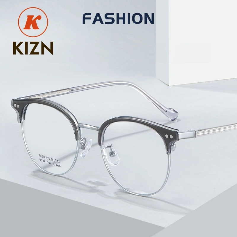 

KIZN Новые ультралегкие модные очки TR90 с диоптриями, мужские и женские, в оправе из сплава, ретро-круглые, модель 8037