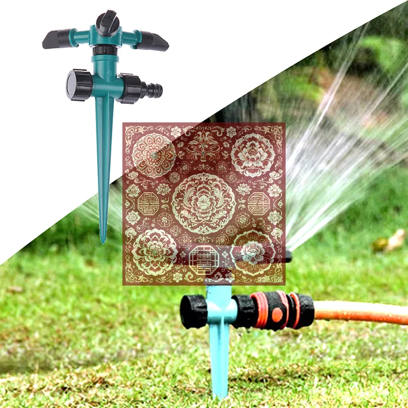 Garden Sprinkler Ground Inserted Rotating Lawn Sprinkler For Yard 360-Degree Automatic Rotating Three-Fork Irrigation Sprinkler