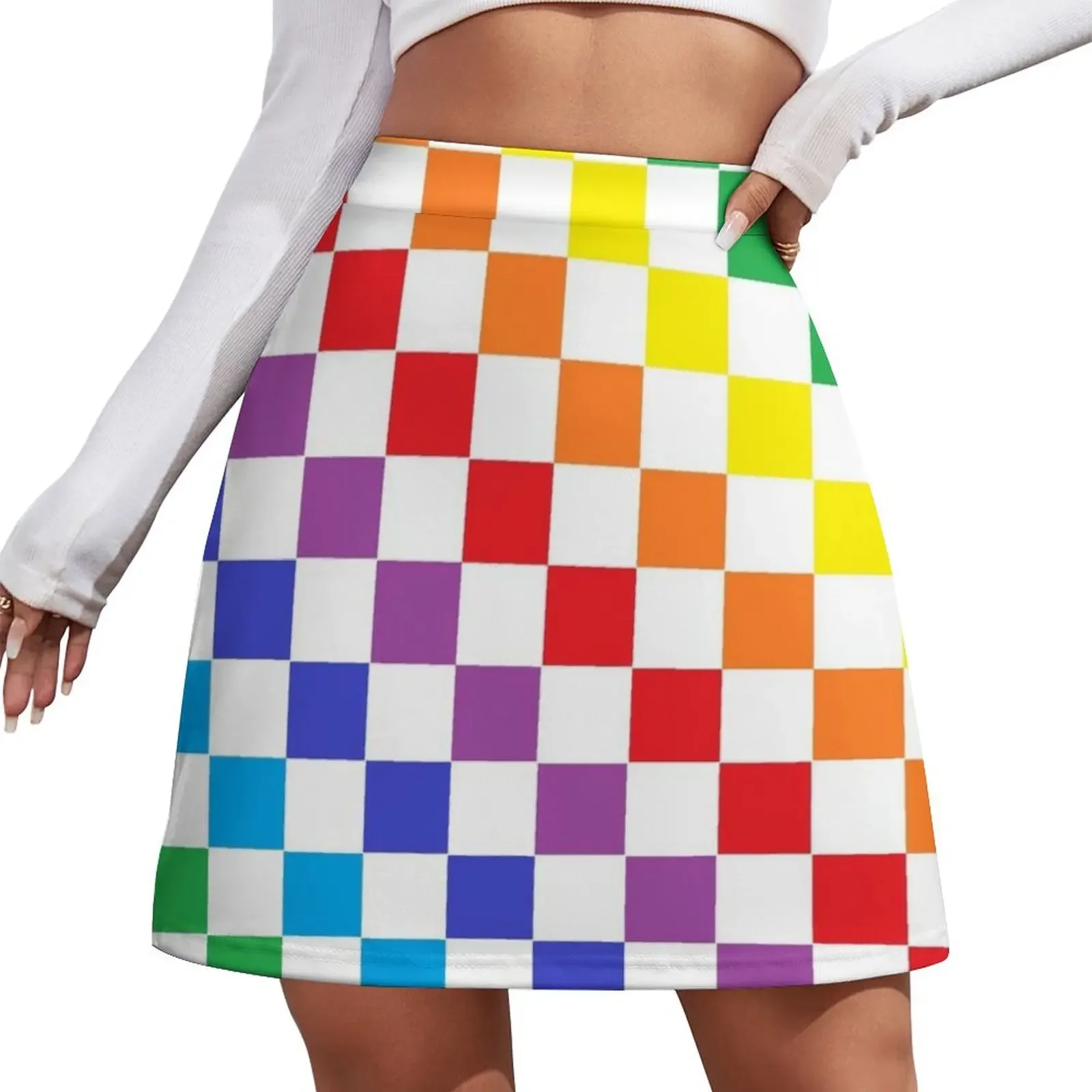 

Checkered Rainbow Mini Skirt skirts for womens Female skirt japanese style kpop Mini Skirt