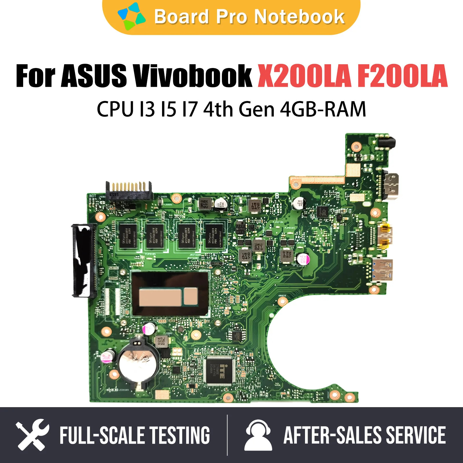 

X200LA Mainboard For ASUS Vivobook F F200LA X200L F200L Laptop Motherboard CPU I3 I5 I7 4th Gen 4GB-RAM LVDS OR EDP