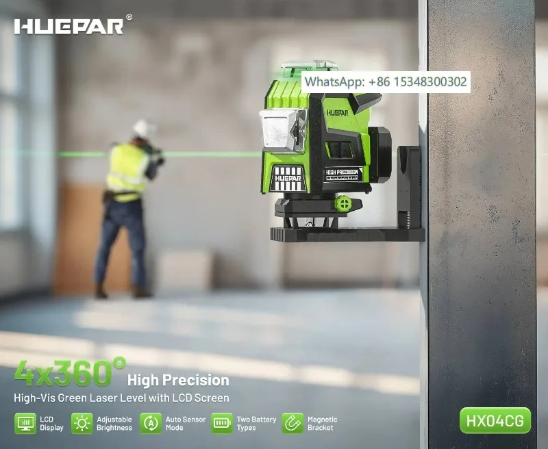 HX04CG Las-er Level 16 Lines with LCD Screen Auto Self Leveling Adjust La-ser Brightness for Construction Work