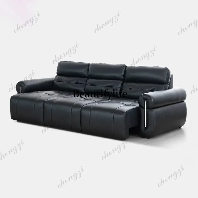 45 Leather Convertible Sofa Bed with Adjustable Headrests and Fold-Down Console Socket,Pull-Out Sleeper Sofa Couch