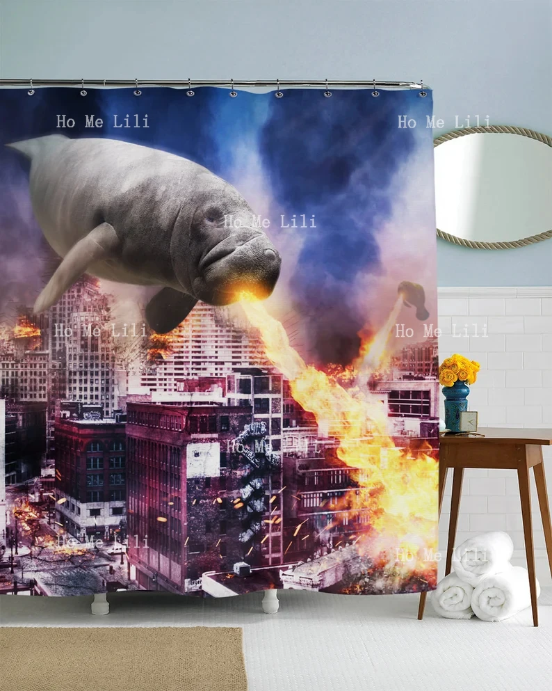 Fresh Animal Manatee Shower Curtain University Dormitory Curtain Bathroom Fun Decoration Fashionable Gift image 4