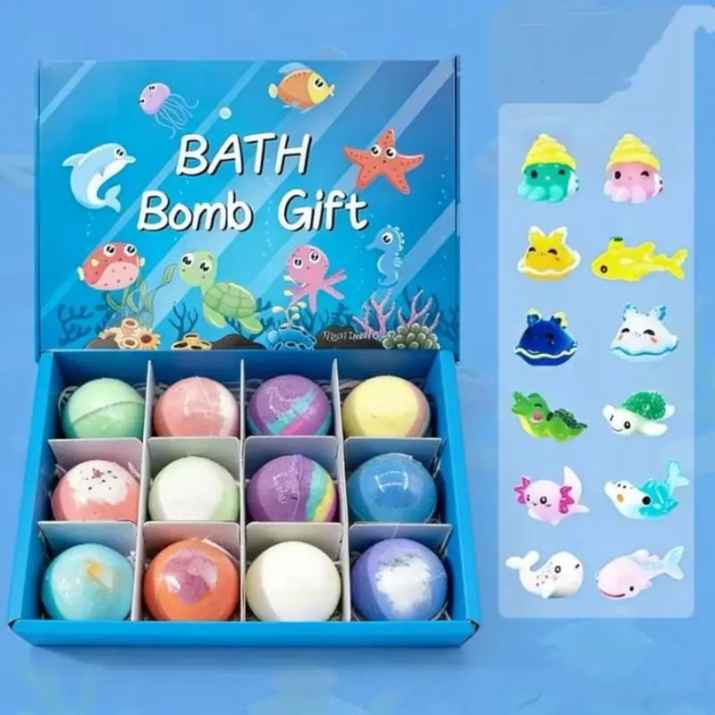 12Pcs Bubble Fizzy Ball 60g Safe Natural Kids Bath Fizzies Surprise Hidden Toy Fun Bathtime Play Gift Set For Child Nourishing
