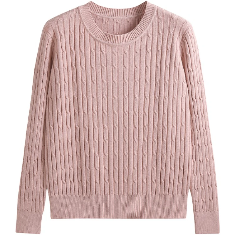 

Женский универсальный повседневный трикотаж, топы с длинными рукавами, утепленный свитер из тросовой вязки, осень-зима, витой пуловер с круглым вырезом