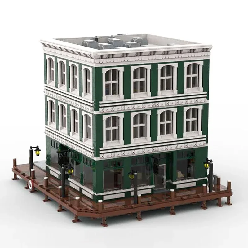 MOC Country House Architecture Building Blocks City Street View Bricks Set Bookstore Shop Lion Tavern Toy Gifts for Children