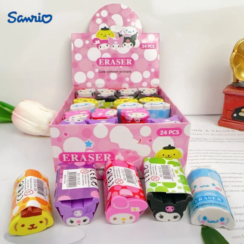 24pcs New Sanrio Slice Eraser Cartoon Cute Kuromi Sandwich Shape Clean Eraser Student Stationery Wholesale Children's Day Gift