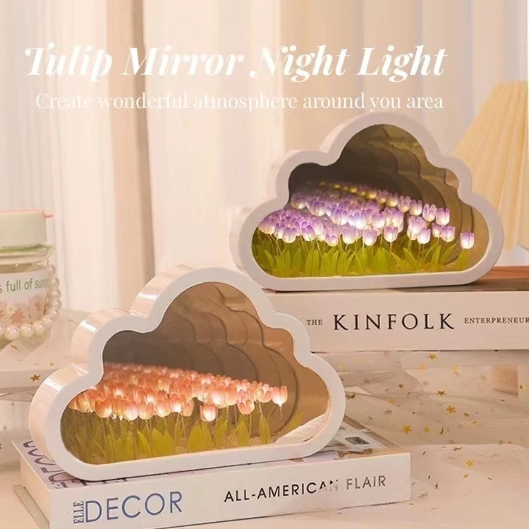 1pc LED Cloud Tulip Sea Lamp DIY Night Light Mirror Sea Lamp Battery-powered Birthday Gift Party Christmas Gift