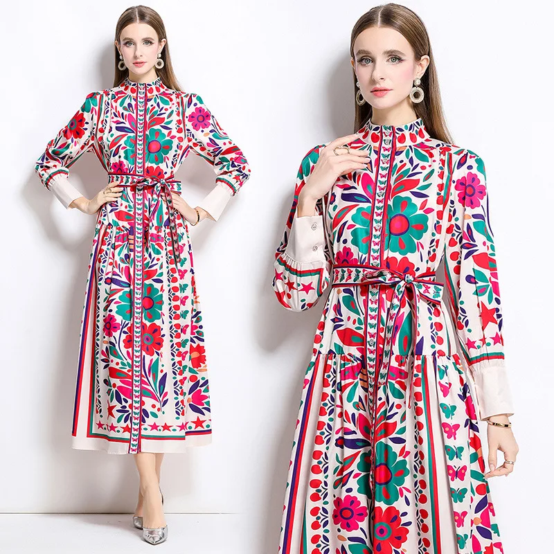 

Модное зимнее женское платье в китайском стиле с принтом, воротником-стойкой и одной пуговицей, традиционный китайский дизайн одежды