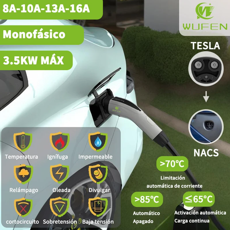 WUFEN Discount Home Tesla Ladegerät Tragbares Ladestapel 16A 1 Phase 110V EV Ladegerät NACS/TPC 3,5 kW Tesla Modell 3 y s x Autoladegerät