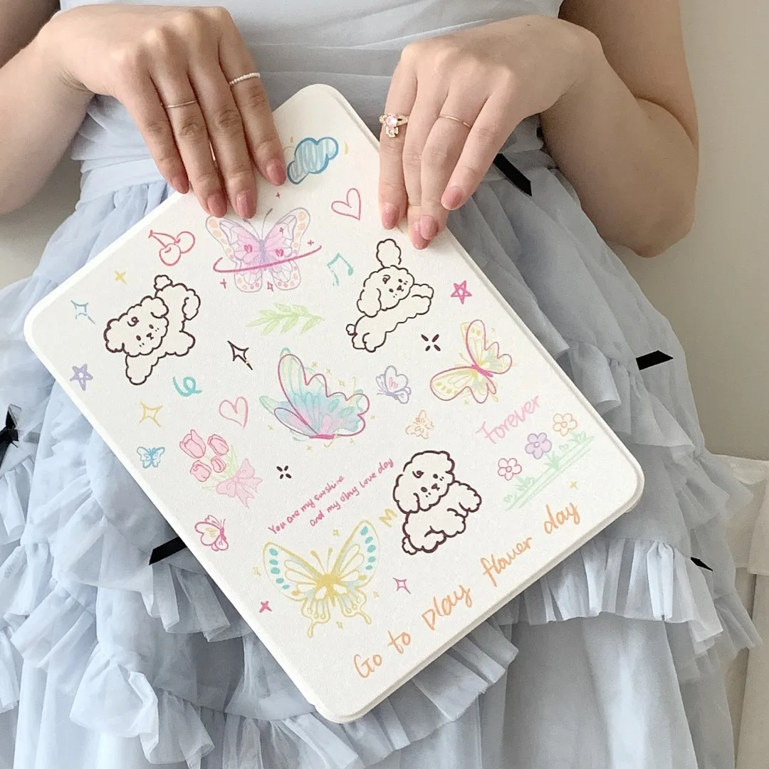 360 Degree Rotation Case For iPad 10th 2022 Gen 7 8 9 10.2 Air 5 4 10.9 Mini 6 with Pencil Holder Cartoon Butterfly Puppy Cover