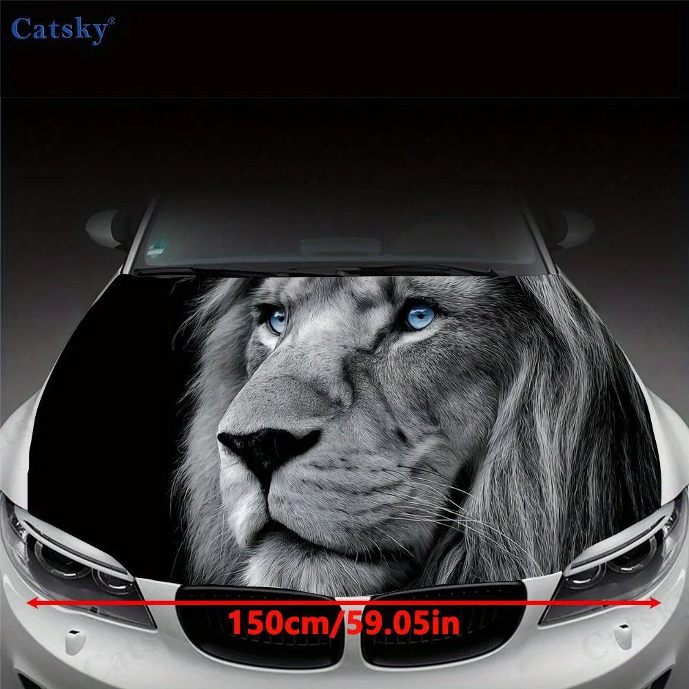 Blue-eyed gray lion Car Hood Packaging - Premium, Durable and Waterproof Car Trim, Personalized Car Exteriors, Animal Pattern Ca