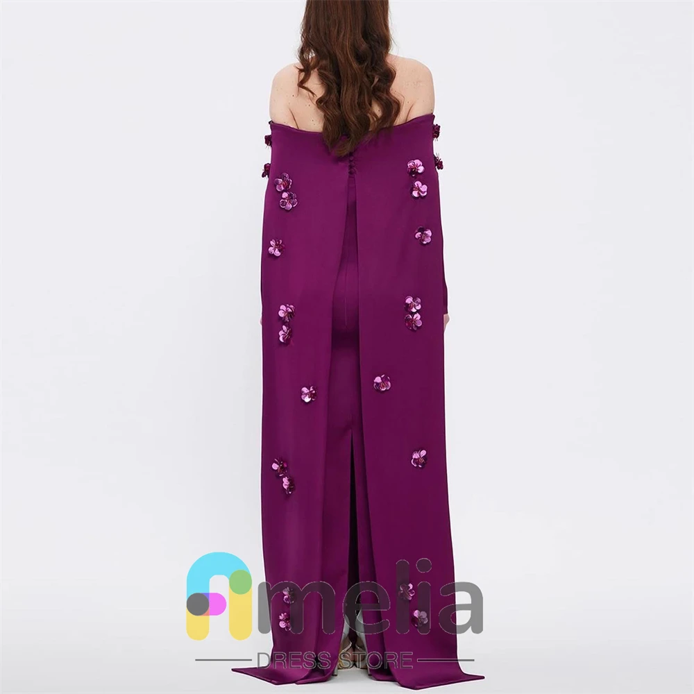 

Amelia Evening Dress Off The Shoulder Full Sleeves With Flowers Ankle Length Prom Gowns Women Wedding Party Formal Gowns Arabia