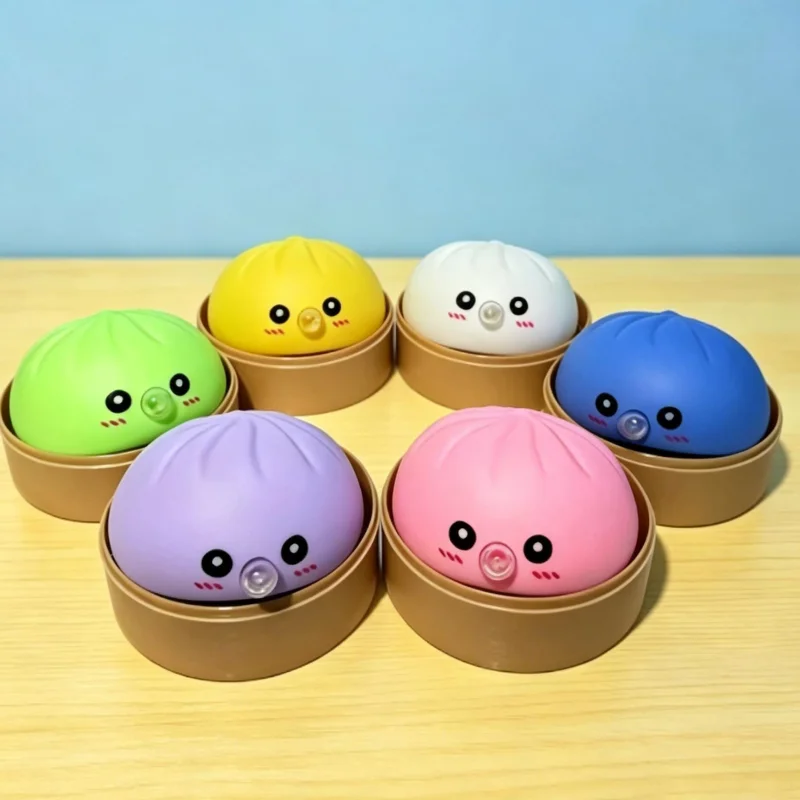2 Random Color Cute Bubble-Blowing Bun-Shaped Squeeze Toys with Steamer, Fun Stress-Relief Toys That Can Relieve Anxiety, Children's Birthday Gift, Bubble-Blowing Bun Squeeze Stress-Relief Toy