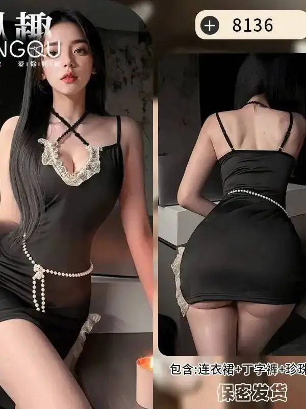 Sexy lingerie halter renda cinta vestido elegante boate tentação flertando pijamas apaixonados feminino tanque mini vestido topos s3r8