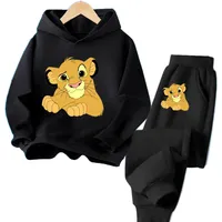 Lion King Simba Sweatshirt Suit Children Boy Girl Plush Kawaii Hoodies+pants Trendy Print Hoodie Sweatpants Anime Clothes Set