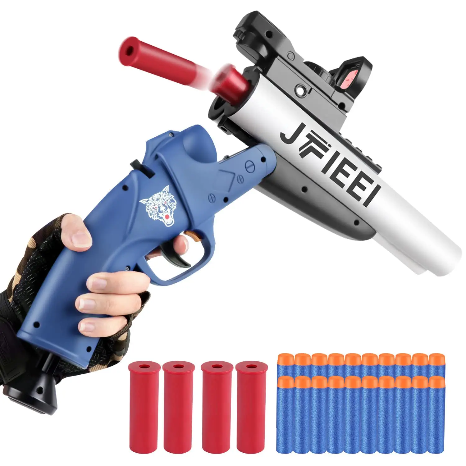 Double Barrel Shotgun Shell Ejecting Toy Nerf Gun Soft Bullet Toy Gun, Sawed-Off Shotgun Foam Darts Blaster mit Patronenetuis