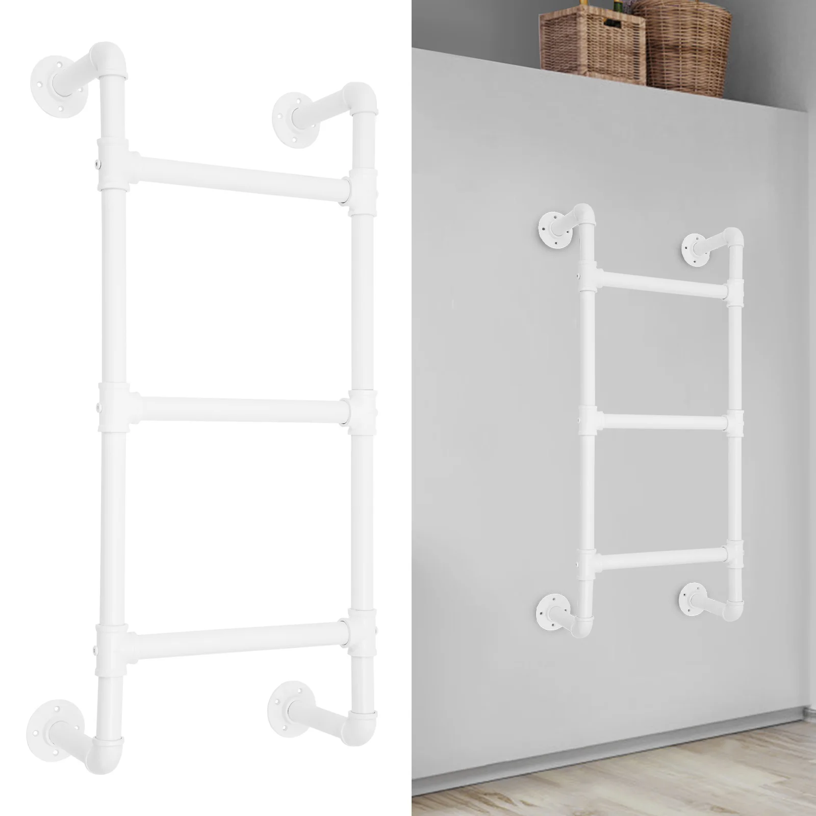 100cm 3-Step Wall Mounted Bunk Bed Ladder White Galvanized Steel 150kg Load Bearing Space Saving for Dorms RVs Apartments