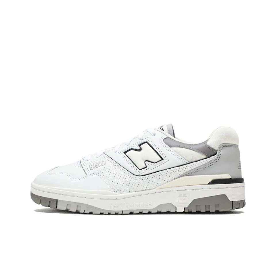 Original New Balance NB 550 Classic Vintage Faux Leather Casual Men's and Women's Running Shoes White Silver BB550PWA