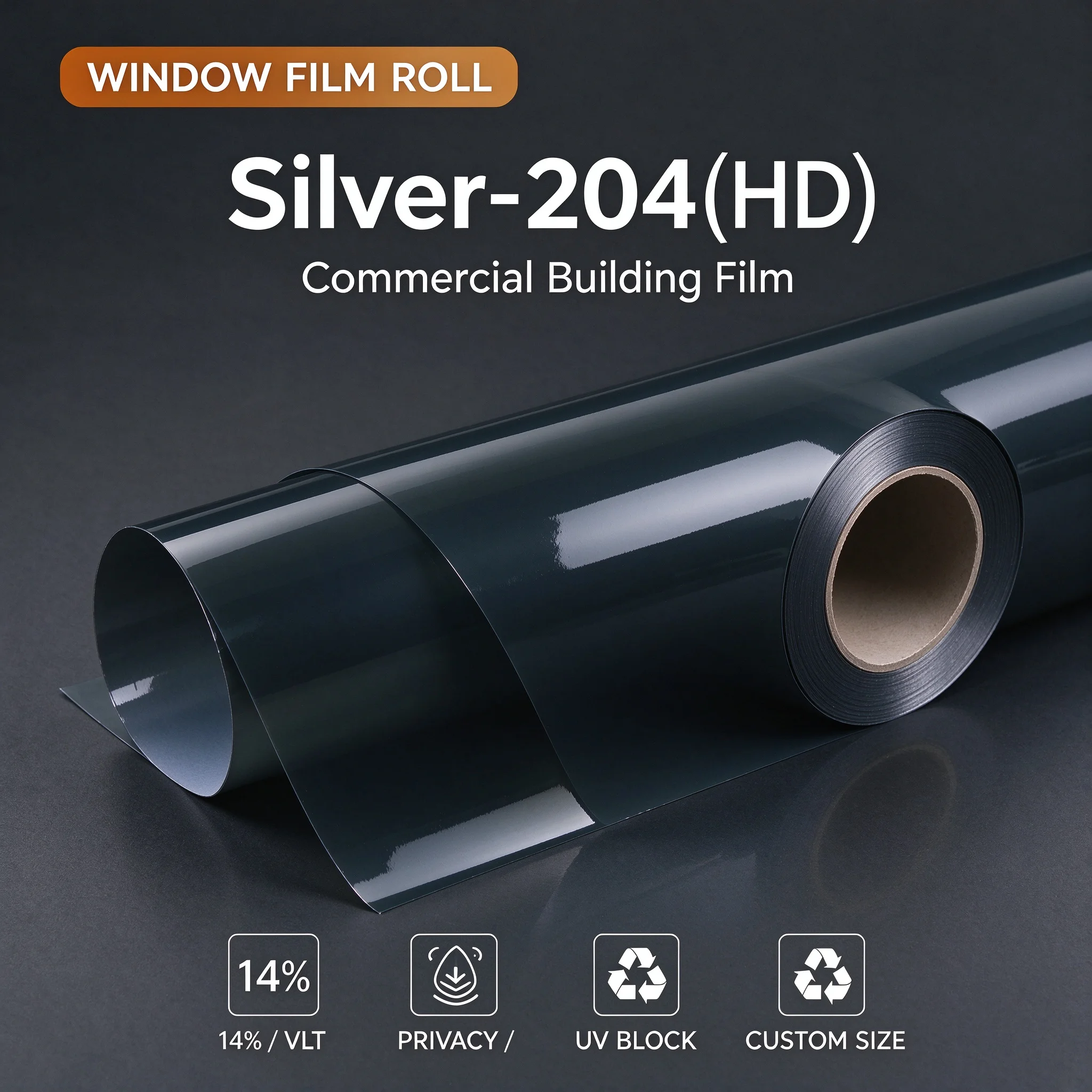 Silver-204 Reflective PET Window Film Roll Anti Glare Heat Insulation UV Block One Way Privacy Easy DIY Install for Car Home