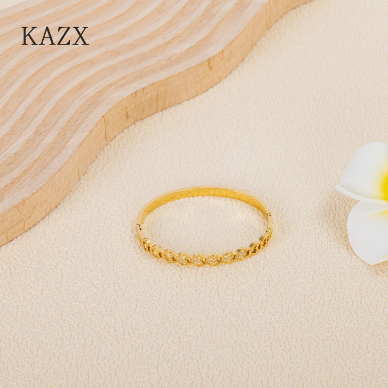 Women's Gold Plated Stainless Steel Heart Zircon Bangle Bracelet Tarnish Resistant Waterproof Open Cuff Elegant Daily Jewelry view 5