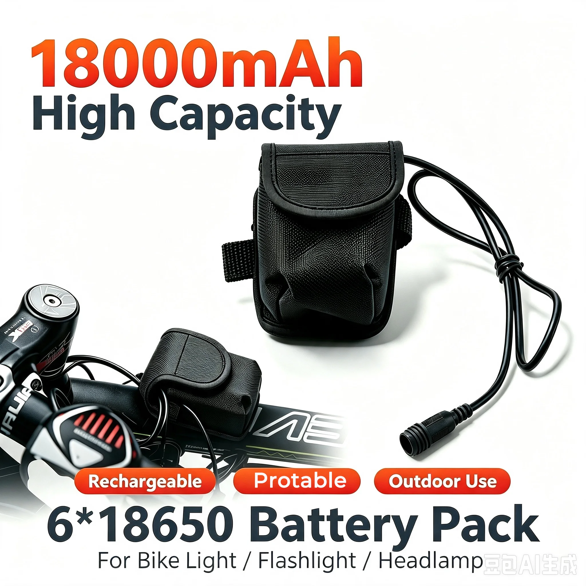 18000mAh 8.4V18650 Rechargeable Lithium Battery Pack Large Capacity Replacement Battery Cell for T6 Auto Lamp Bicycle Headlight
