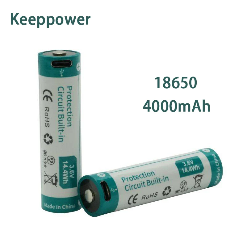 Original Brand Keeppower P1840TC TYPE-C USB 4000mAh 18650 Li-ion Rechargeable Battery Lithium Batteries for Flashlight