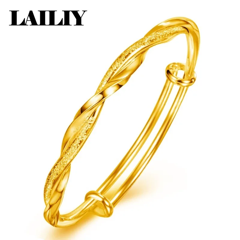 LAILIY 925 Sterling Silver 18K Gold Rose Gold Love Intertwined Push Pull Bangle for Women Fashion Jewelry