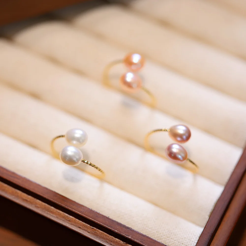 Natural Pearl Ring for Women Creative Geometric Index Finger Ring Fashion Wedding Jewelry Party Elegant Accessories Female Gifts