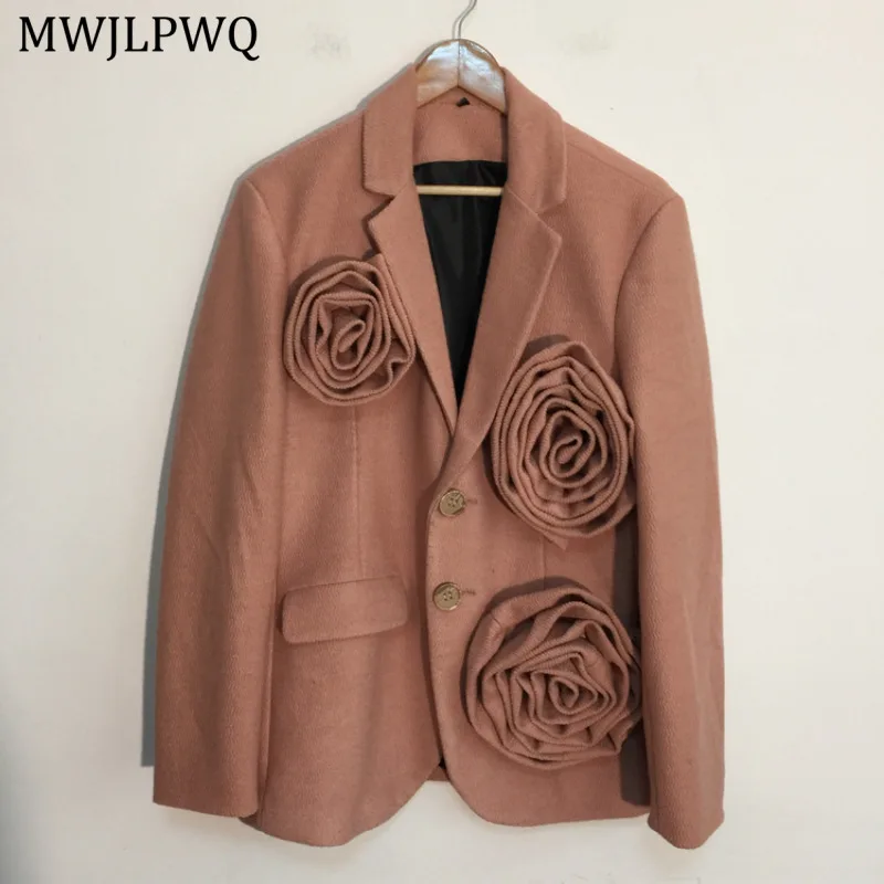 

MWJLPWQ Pink Winer Thickened Suit Coat Men's High Street Single Breasted Loose Casual Woolen Casual Blazer 2025 Autumn New 20568