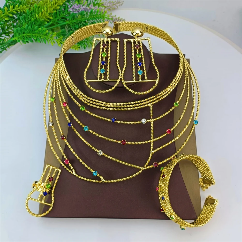 EMMA نيجيريا مجموعة مجوهرات الزفاف للنساء حفلة فاخرة دبي زركونيا قلادة سوار أقراط خواتم مجموعات مجوهرات الزفاف