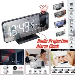 LED 180° Projection FM Radio LED Digital Smart Alarm Clock Multifunctional  Temp Humidity Table Clock 12/24H Snooze Clock