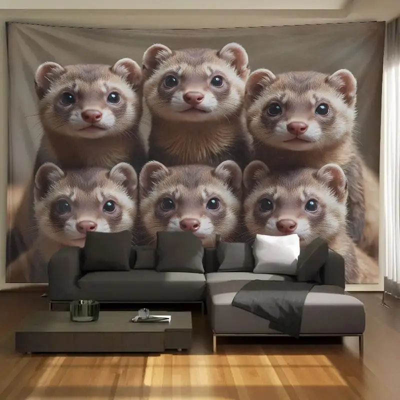 Cute Ferret Group Tapestry Wall Hanging Living Room Bedroom Decor Soft Fabric Art Home Decoration Gift Idea Cozy Interior Design