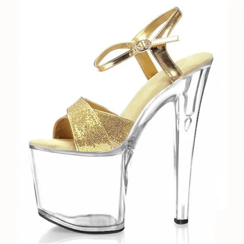 Glitter bright look sexy sandals necessary 20cm thick bottom heels catwalk shows interest colourful shoes