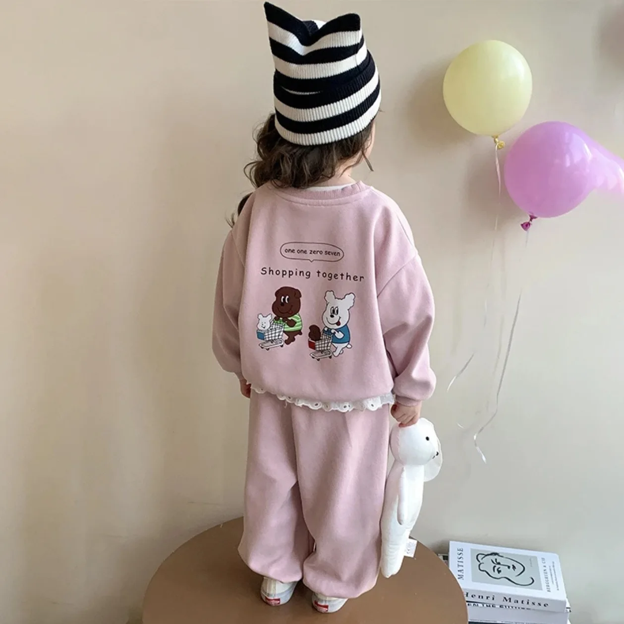 2026 Neue Herbst-Babykleidung für Mädchen, Sweatshirt-Sets, Kinder-Cartoon-Print-Pullover + Spitzen-Rüschenhose, 2-teiliger Freizeit-Trainingsanzug für Kinder – Detail 5