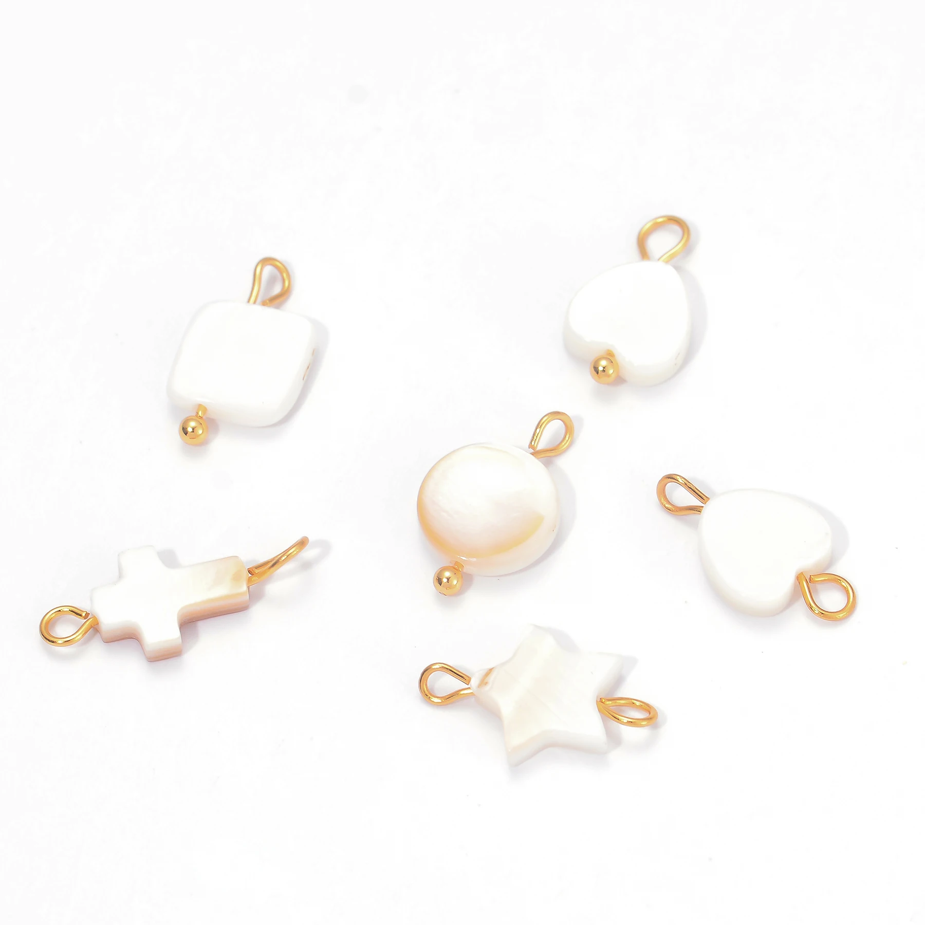 6 Stück/Set Natürliche Muschel-Herz-Stern-Blumen-Anhänger aus Edelstahl für Handgefertigten Schmuck, Nickelfrei – Detail 4