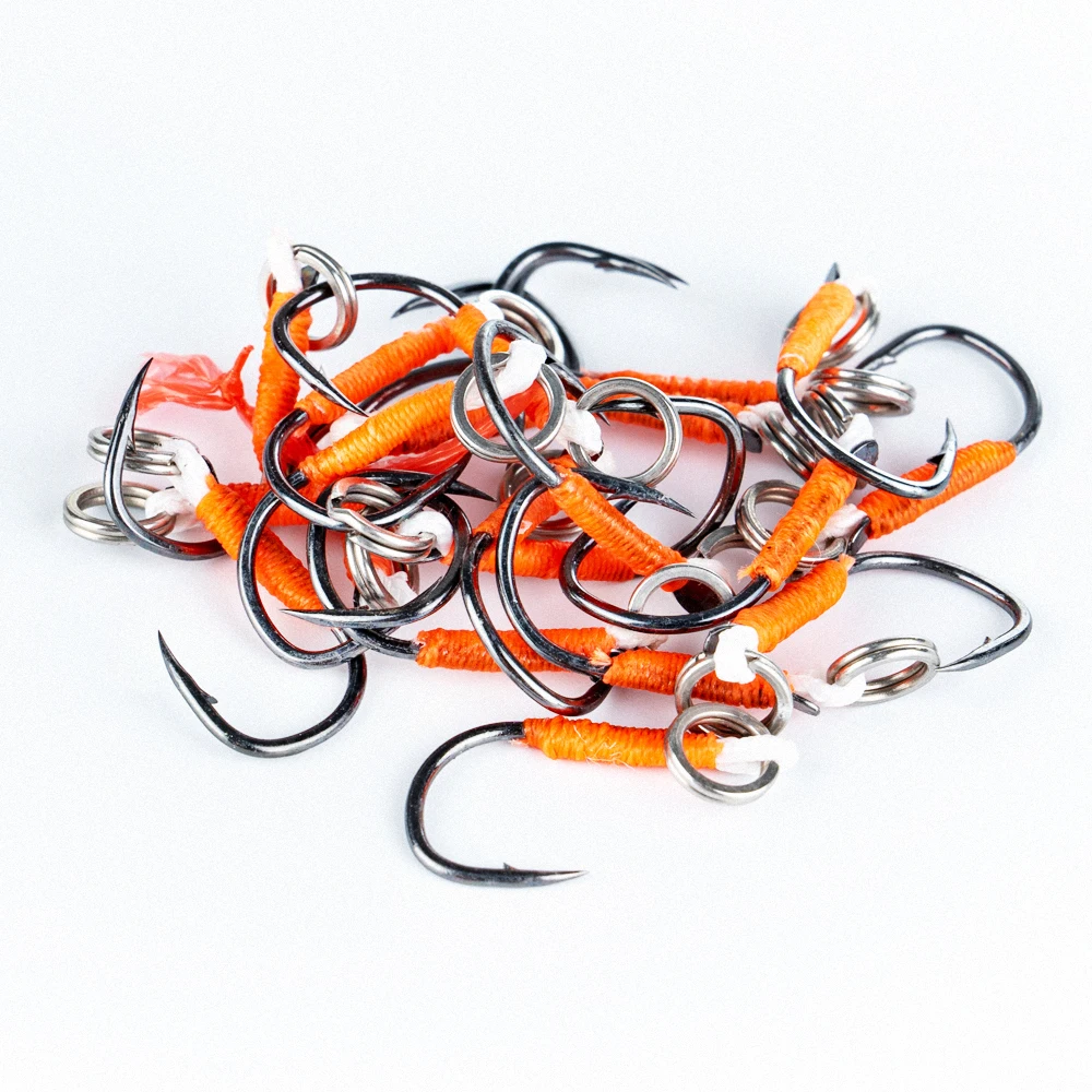 20 Stück Angelhaken 8 # /9 # /10 # /11 # /12 # /13 # Hochfester, einzelner Haken mit Widerhaken für Minnow-Spinner-Löffel, vertikaler Jigging-Köder – Detail 1