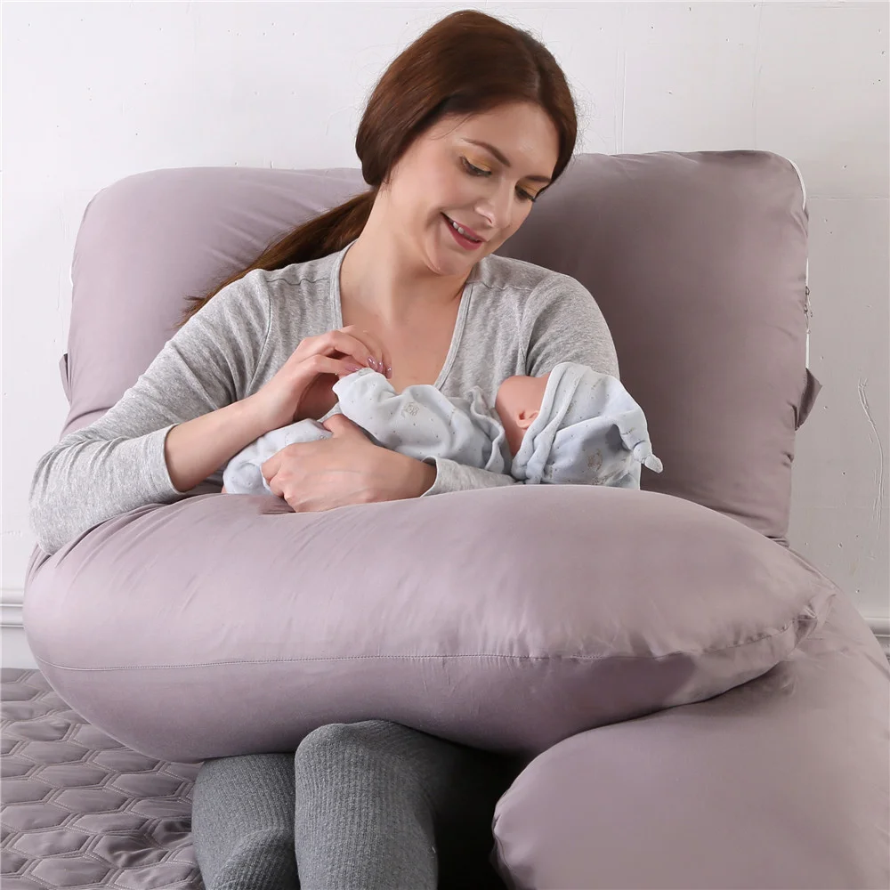 Almohada de embarazo para lactancia de cuerpo completo, almohada de maternidad en forma de U para dormir con funda de algodón extraíble, novedad de