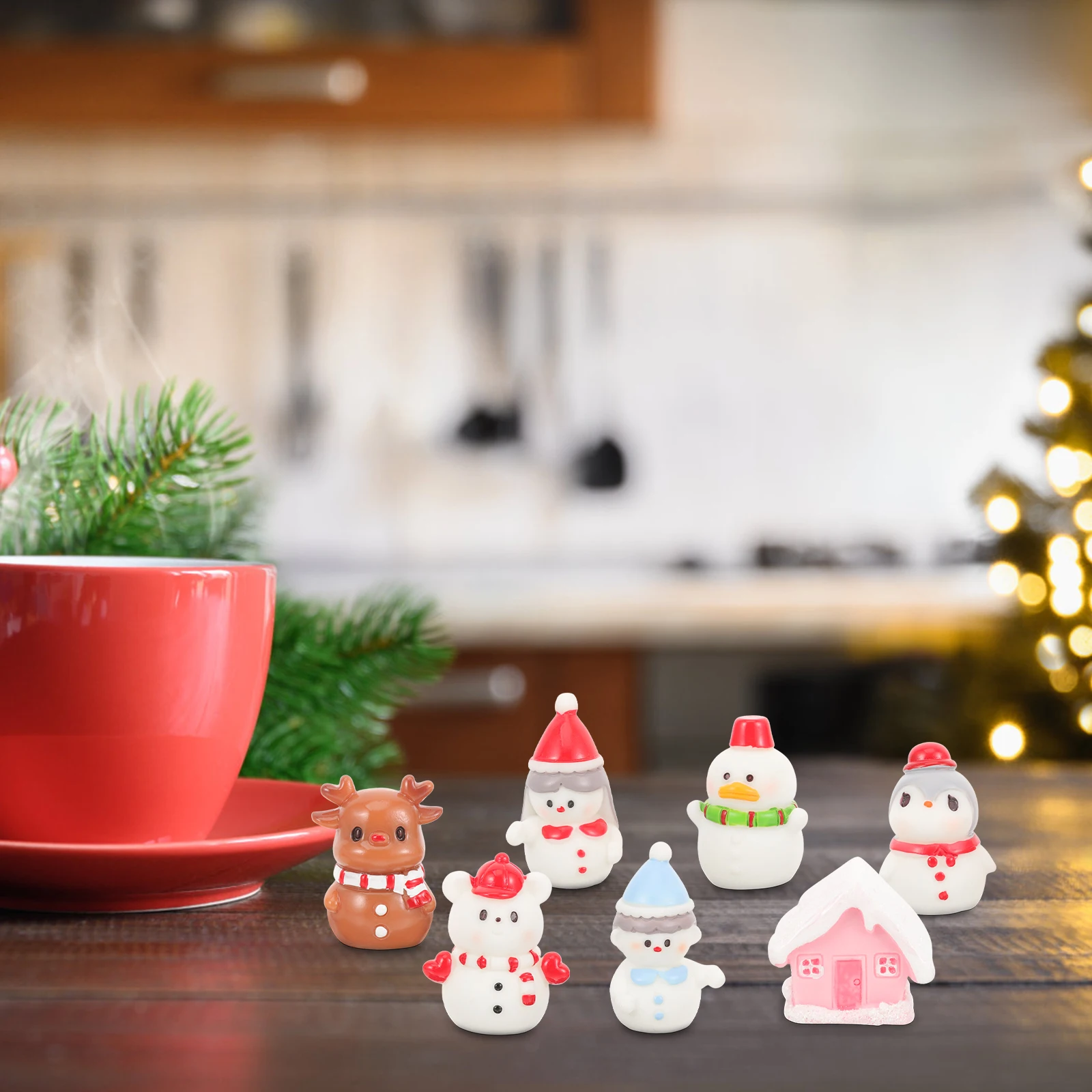 

7pcs Adorable Penguin Duck Couple Snowman Resin Figurines Diy Christmas Micro Landscape Desktop Miniature Models For Bedroom