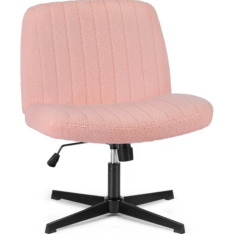 Cross Legged Armless Wide Adjustable Swivel Padded Home Office Desk Chair, Pink